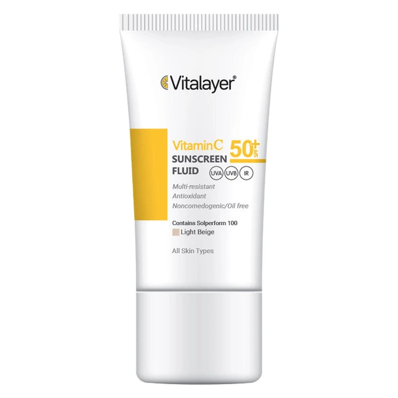 فلوئید ضدآفتاب رنگی ویتالیر، 50 SPF، مدل Vitamin C، ( لایت بژ)حجم 50 میلی‌لیتر